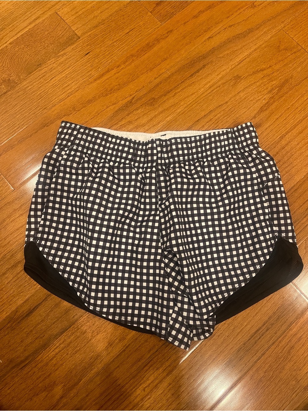 Athletic Works Women Black White Gingham Plaid Athletic Workout Small